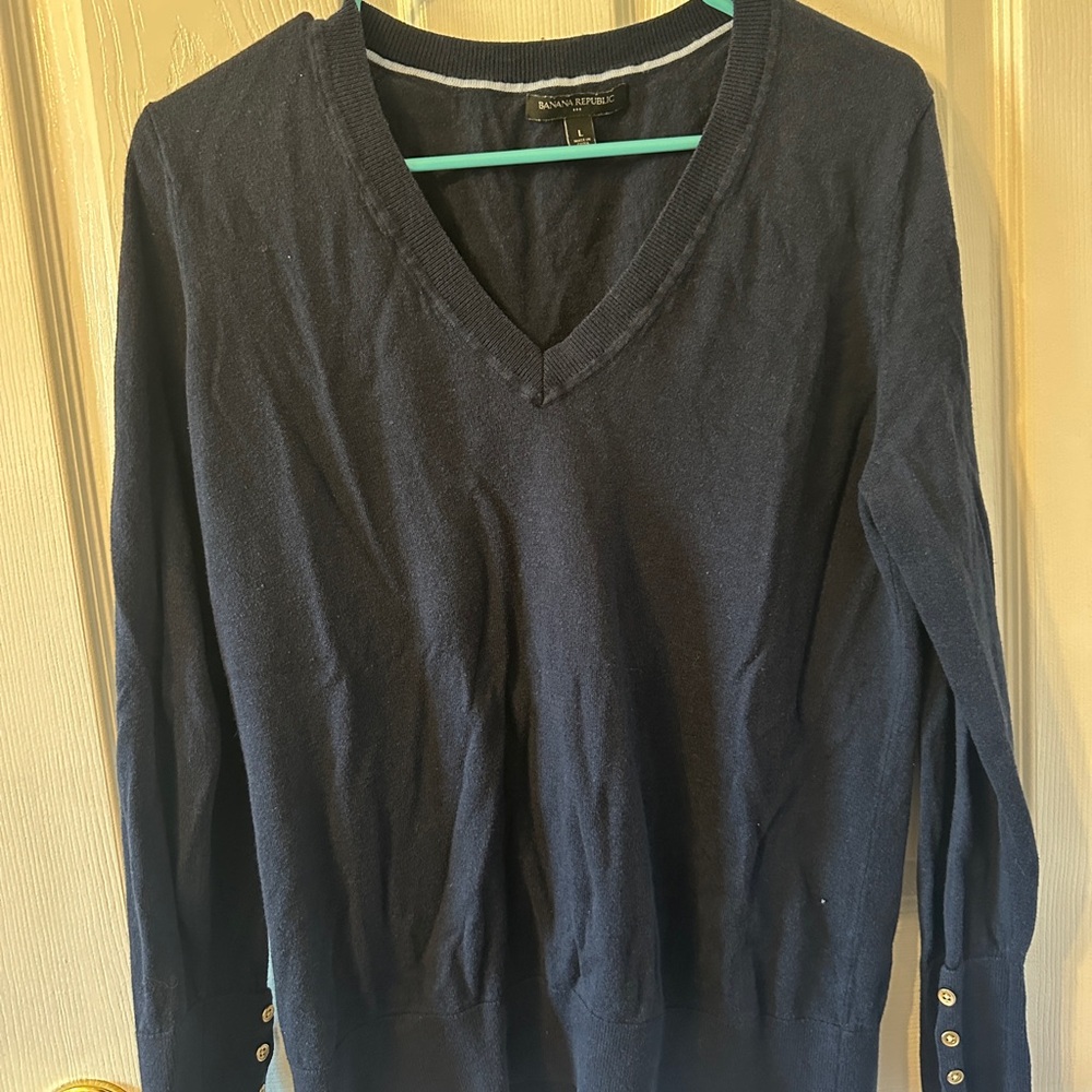 Banana Republic Dark Blue V-Neck Pullover